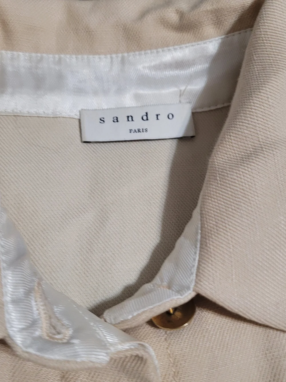 Sandro Cream Collared Utility Jumpsuit Uno Cotton Linen-Blend Twill Pockets M - Picture 4 of 15